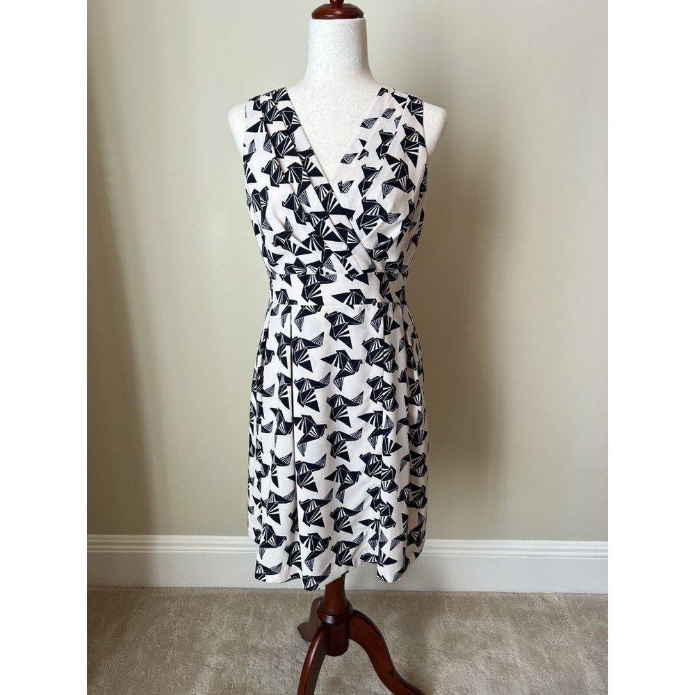 Eliza J Women’s Dress Size 8P Cream Black Origami Bird Crane Criss Cross Bodice
